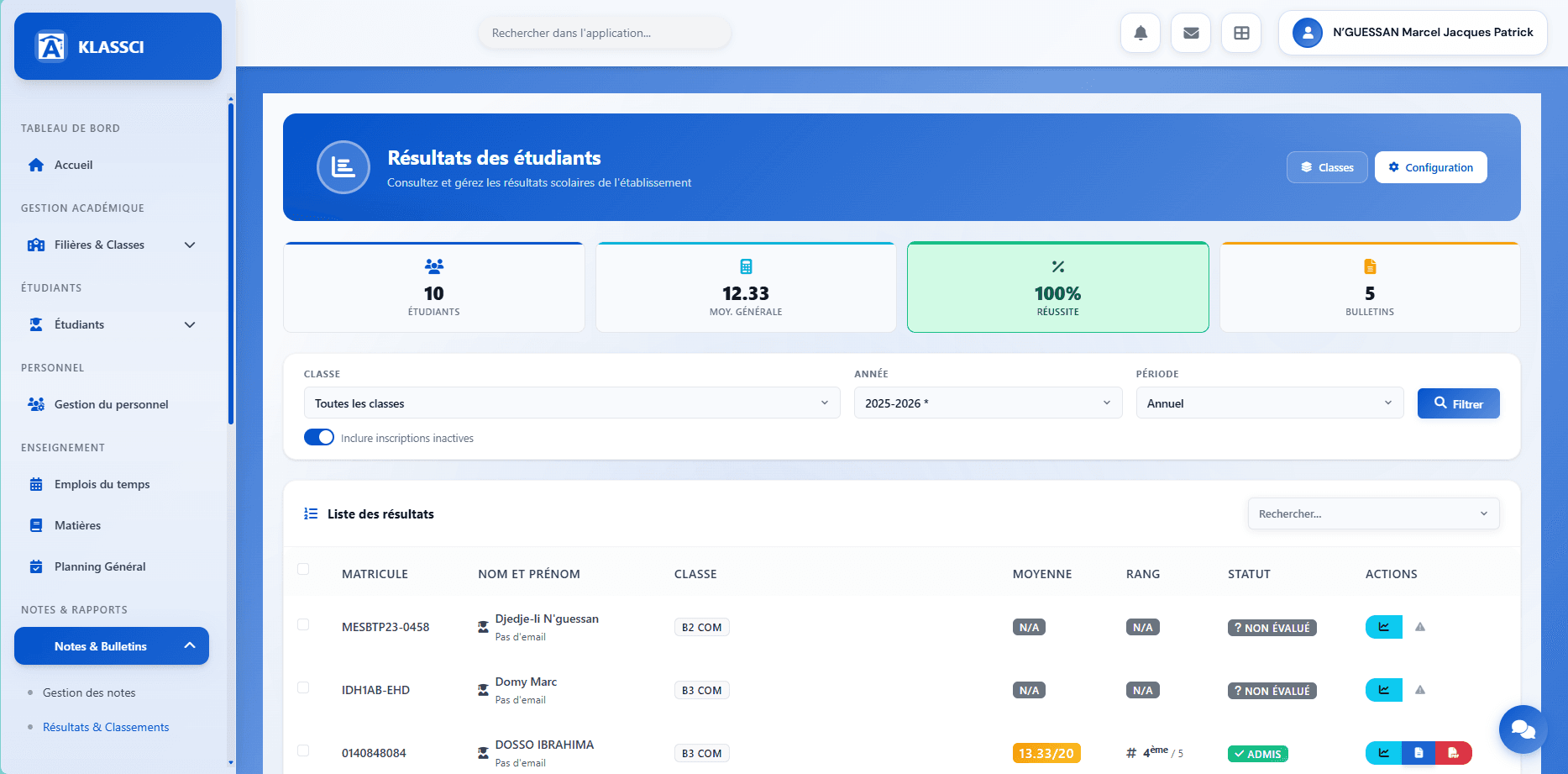 KLASSCI results and report cards