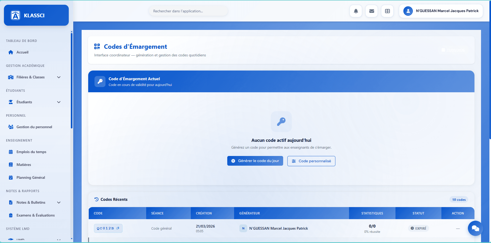 KLASSCI attendance sign-in code