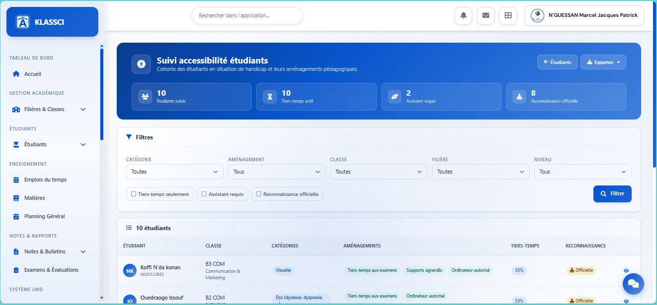 KLASSCI student accessibility tracking